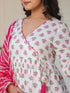 White Pure & Pink Cotton Floral Printed Angrakha Kurta Set